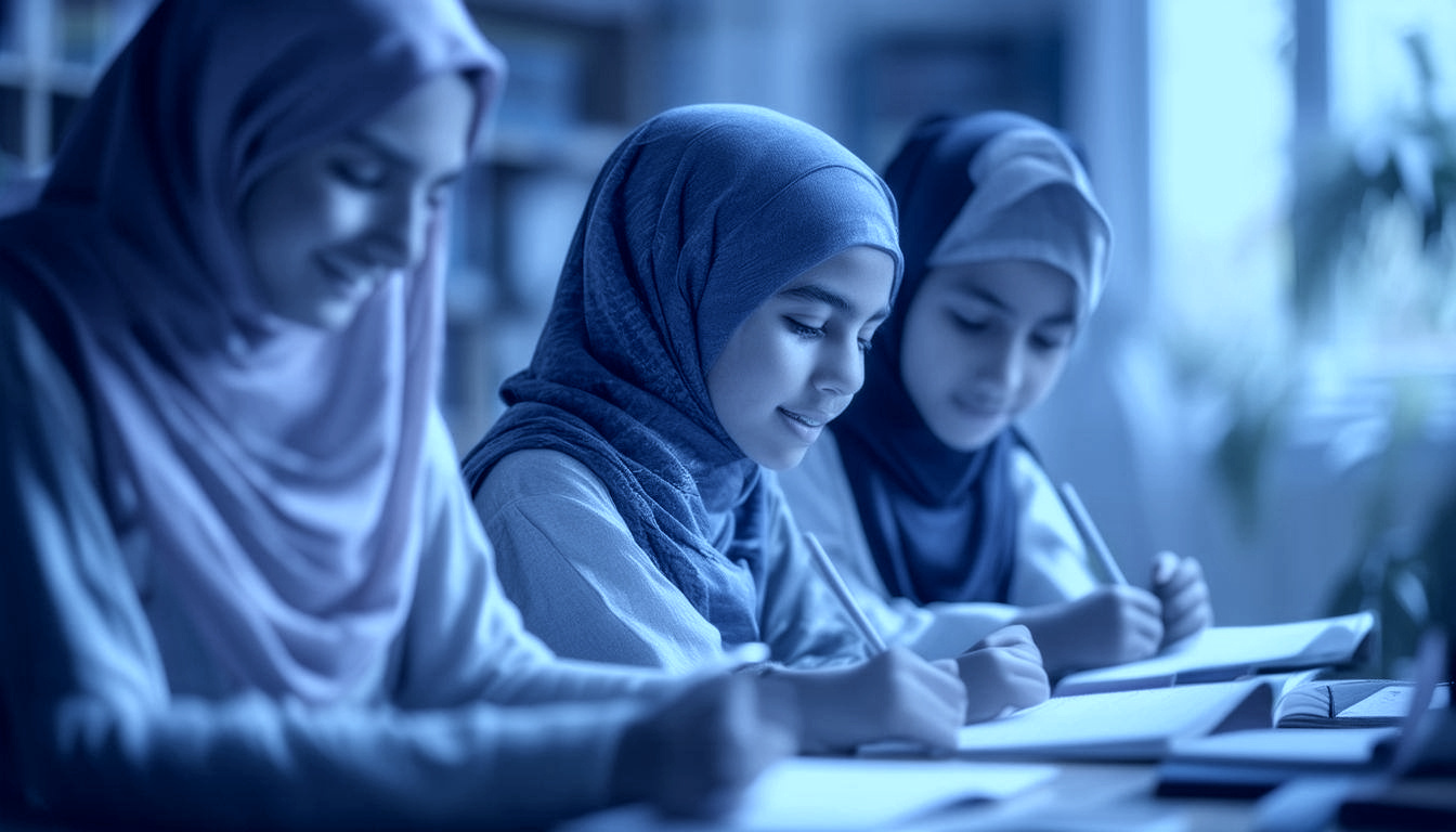 muslim students studying together in a home classroom-1